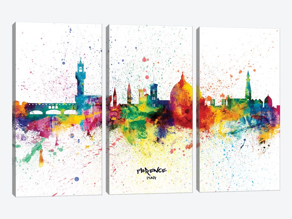 Florence Italy Skyline Splash by Michael Tompsett 3-piece Canvas Wall Art