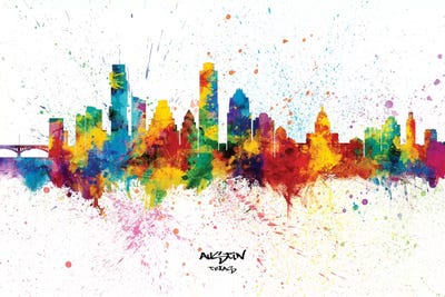 Austin Texas Skyline Splash by Michael Tompsett canvas print