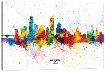 Austin Texas Skyline Splash Canvas Art Print - Austin Art