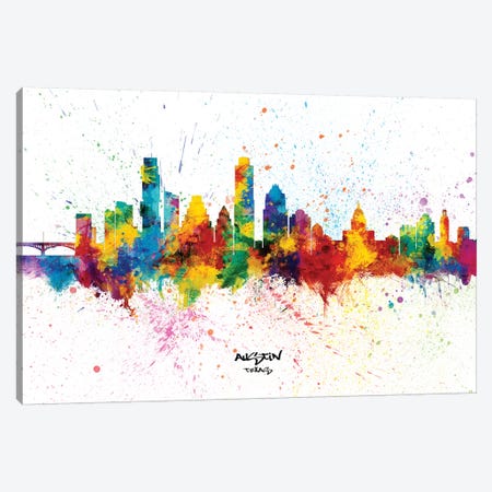 Austin Texas Skyline Splash Canvas Print #MTO2276} by Michael Tompsett Canvas Wall Art