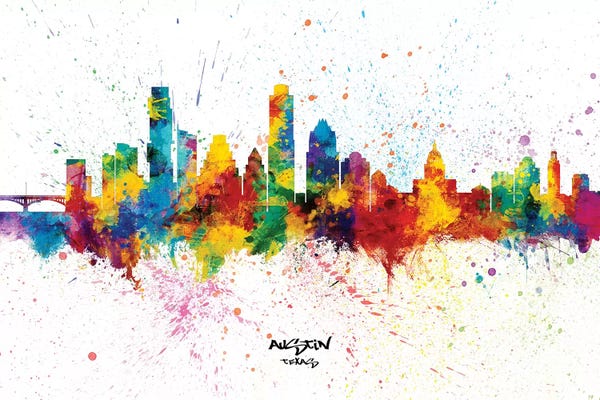 Michael Tompsett: Austin Texas Skyline Splash by Michael Tompsett