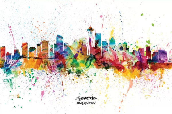 Washington: Seattle Washington Skyline Splash by Michael Tompsett