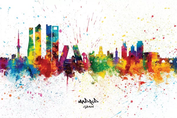 Community Of Madrid: Madrid Spain Skyline Splash by Michael Tompsett