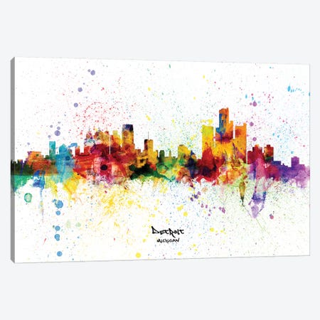 Detroit Michigan Skyline Splash Canvas Print #MTO2282} by Michael Tompsett Canvas Artwork