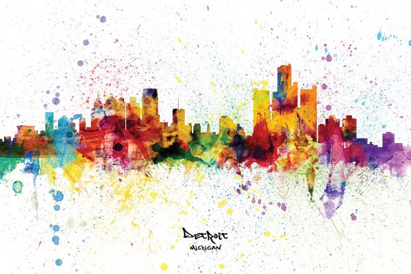 Michael Tompsett: Detroit Michigan Skyline Splash by Michael Tompsett