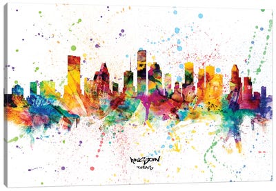 Houston Texas Skyline Splash Canvas Art Print - Houston Art