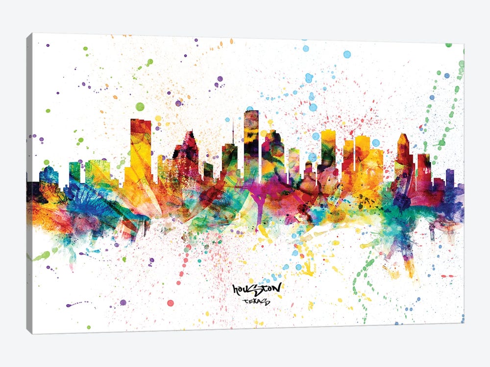 Houston Texas Skyline Splash by Michael Tompsett 1-piece Canvas Artwork