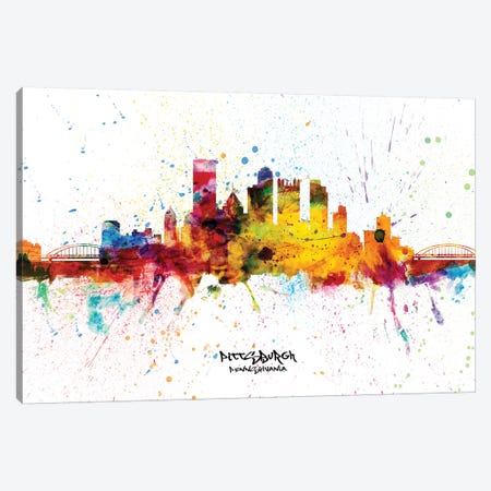 Pittsburgh Pennsylvania Skyline Splash Canvas Print #MTO2285} by Michael Tompsett Canvas Art Print