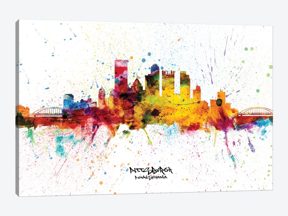Pittsburgh Pennsylvania Skyline Splash by Michael Tompsett 1-piece Canvas Print