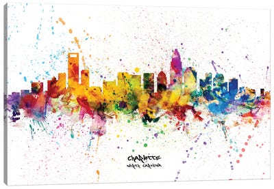 Charlotte North Carolina Skyline Splash Canvas Art Print - Charlotte Skylines