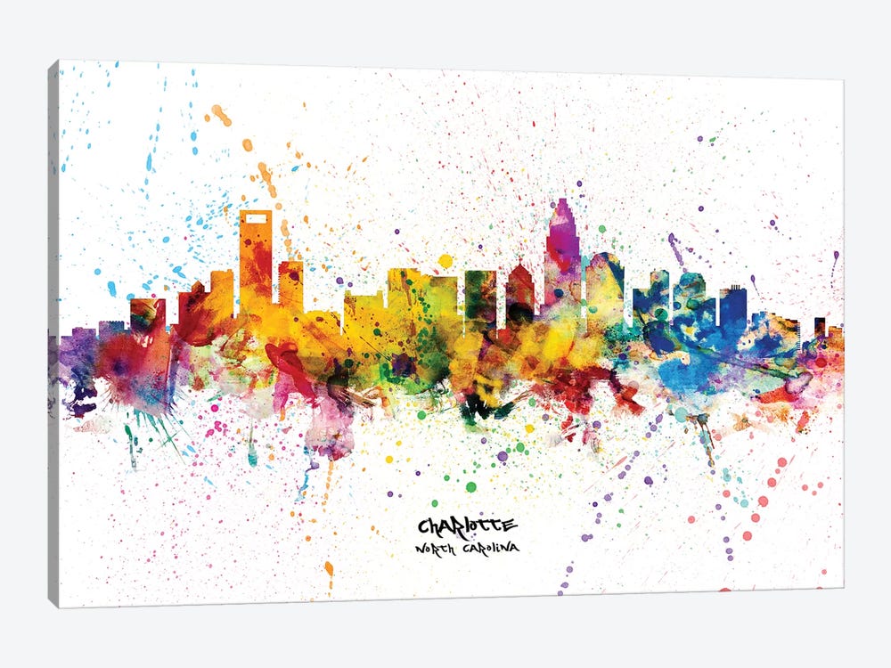Charlotte North Carolina Skyline Splash by Michael Tompsett 1-piece Canvas Artwork