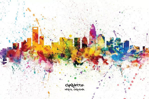 North Carolina: Charlotte North Carolina Skyline Splash by Michael Tompsett