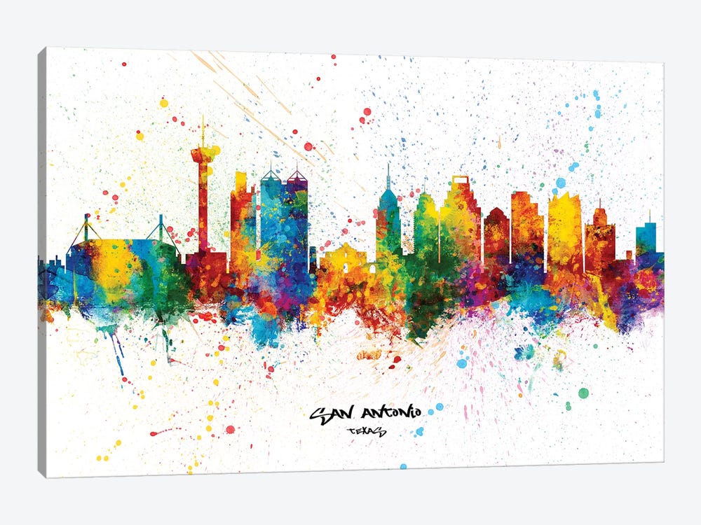 San Antonio Texas Skyline Splash by Michael Tompsett 1-piece Canvas Print