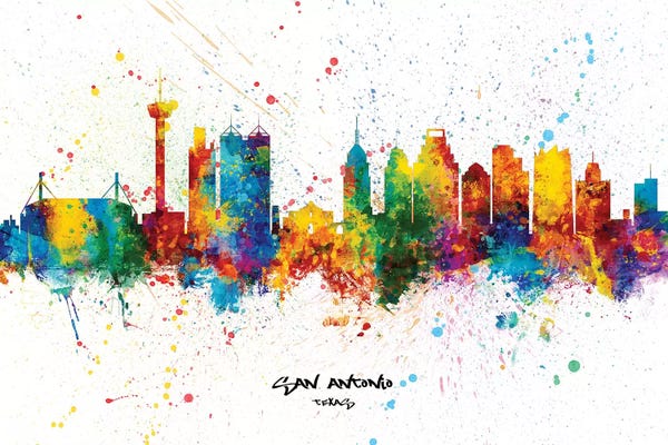 Michael Tompsett: San Antonio Texas Skyline Splash by Michael Tompsett