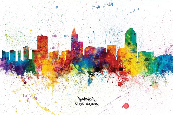 Raleigh: Raleigh North Carolina Skyline Splash by Michael Tompsett