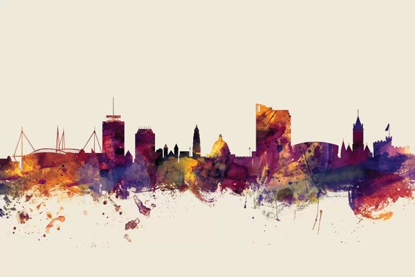 Beige Background Skyline Of Cardiff, Wales, United Kingdom