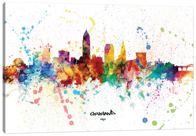 Cleveland Ohio Skyline Splash Canvas Art Print - Cleveland Art