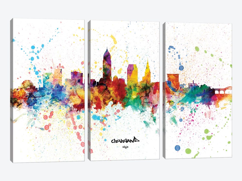Cleveland Ohio Skyline Splash by Michael Tompsett 3-piece Art Print