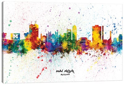 Ann Arbor Michigan Skyline Splash Canvas Art Print