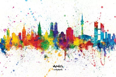 Munich Germany Skyline Splash by Michael Tompsett metal wall art