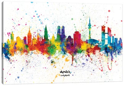 Munich Germany Skyline Splash Canvas Art Print - Munich Art