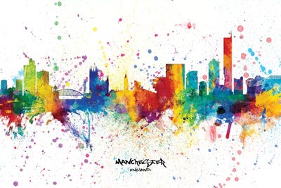 Manchester England Skyline Splash by Michael Tompsett framed wall art