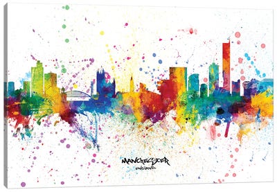 Manchester England Skyline Splash Canvas Art Print - Manchester Art