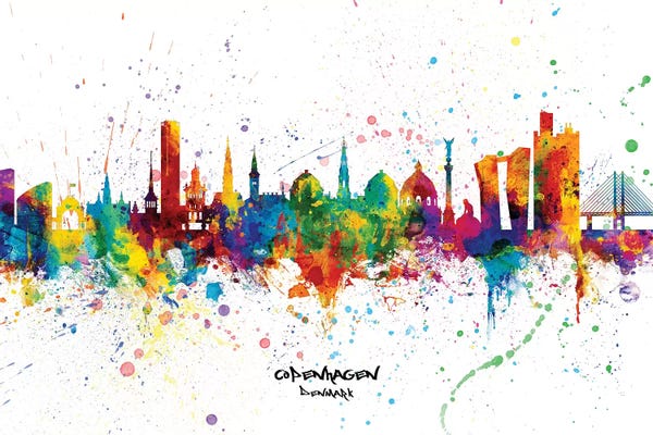 Denmark: Copenhagen Denmark Skyline Splash by Michael Tompsett