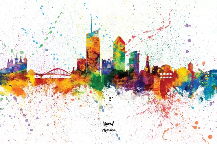 Lyon France Skyline Splash by Michael Tompsett wall art