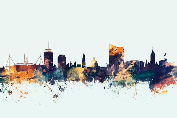 Blue Background Skyline Of Cardiff, Wales, United Kingdom