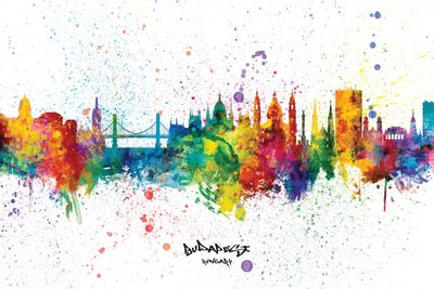 Budapest Hungary Skyline Splash by Michael Tompsett canvas print