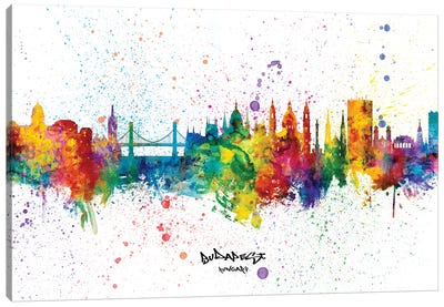Budapest Hungary Skyline Splash Canvas Art Print - Budapest Art
