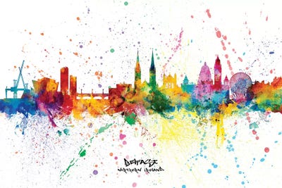 Belfast Northern Ireland Skyline Splash by Michael Tompsett framed wall art