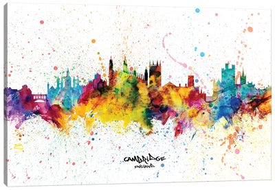 Cambridge England Skyline Splash Canvas Art Print