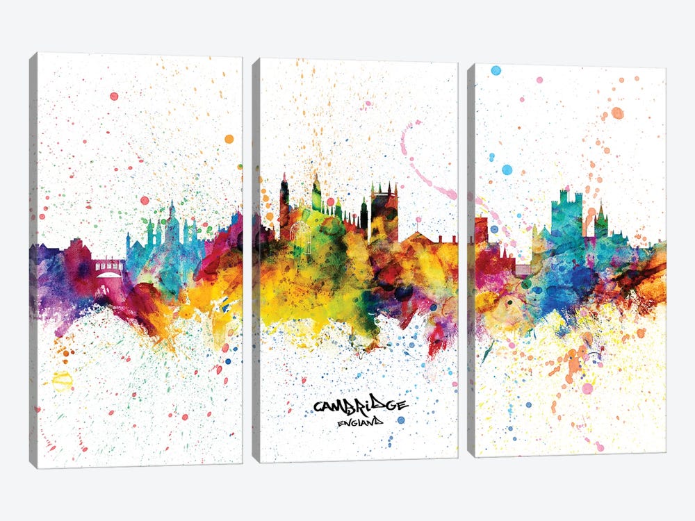 Cambridge England Skyline Splash by Michael Tompsett 3-piece Canvas Art Print