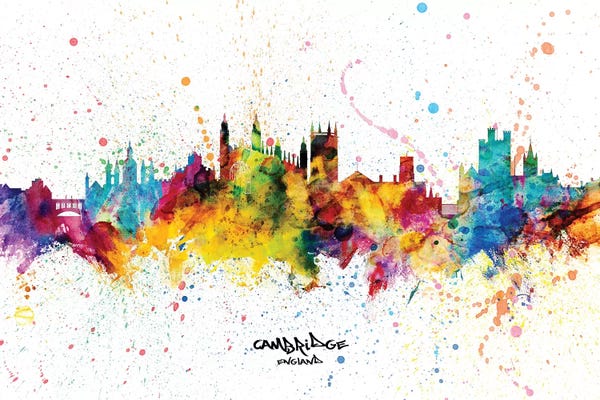 Cambridge: Cambridge England Skyline Splash by Michael Tompsett