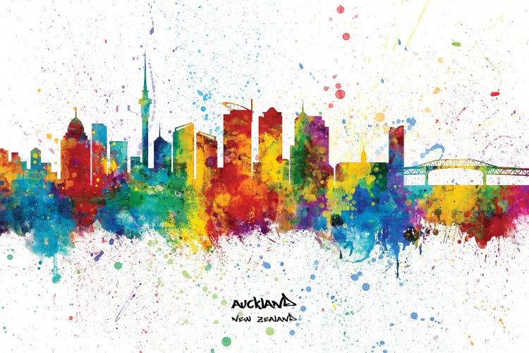Auckland New Zealand Skyline Splash by Michael Tompsett wall art