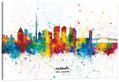 Auckland New Zealand Skyline Splash Canvas Art Print - New Zealand Art