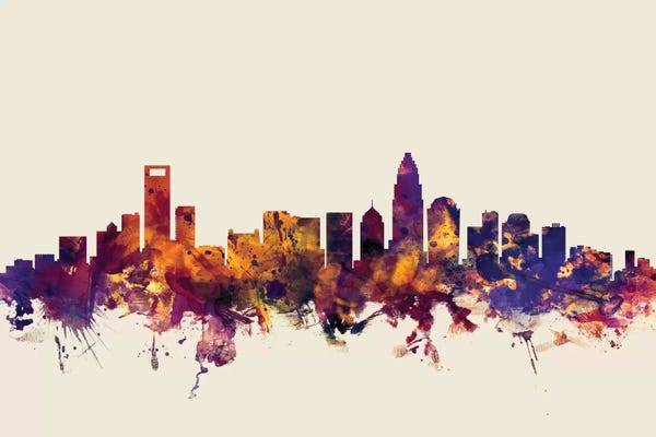 Charlotte: Beige Background Skyline Of Charlotte, North Carolina, USA by Michael Tompsett