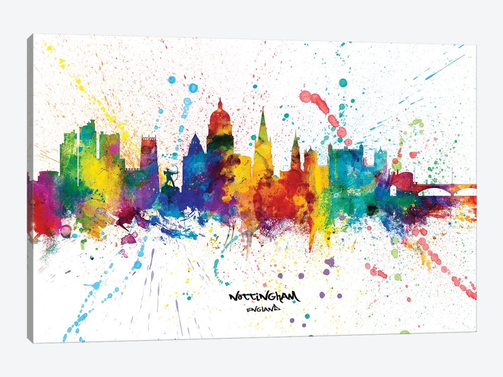 Nottingham England Skyline Splash by Michael Tompsett 1-piece Canvas Art