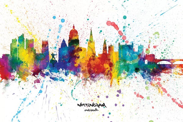 Nottingham: Nottingham England Skyline Splash by Michael Tompsett