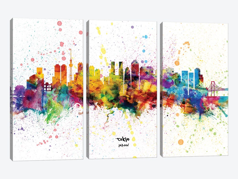 Tokyo Japan Skyline Splash by Michael Tompsett 3-piece Canvas Print