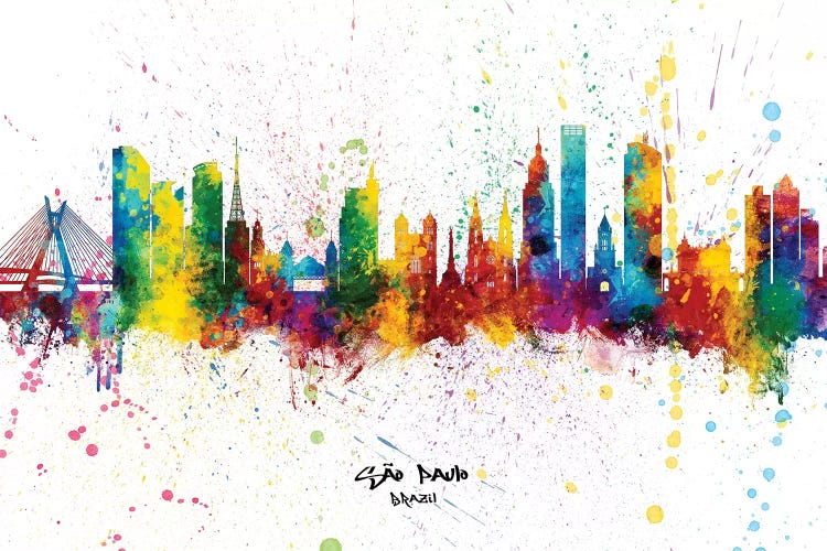 Sao Paulo Brazil Skyline Splash by Michael Tompsett wall art