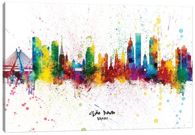 Sao Paulo Brazil Skyline Splash Canvas Art Print - South America
