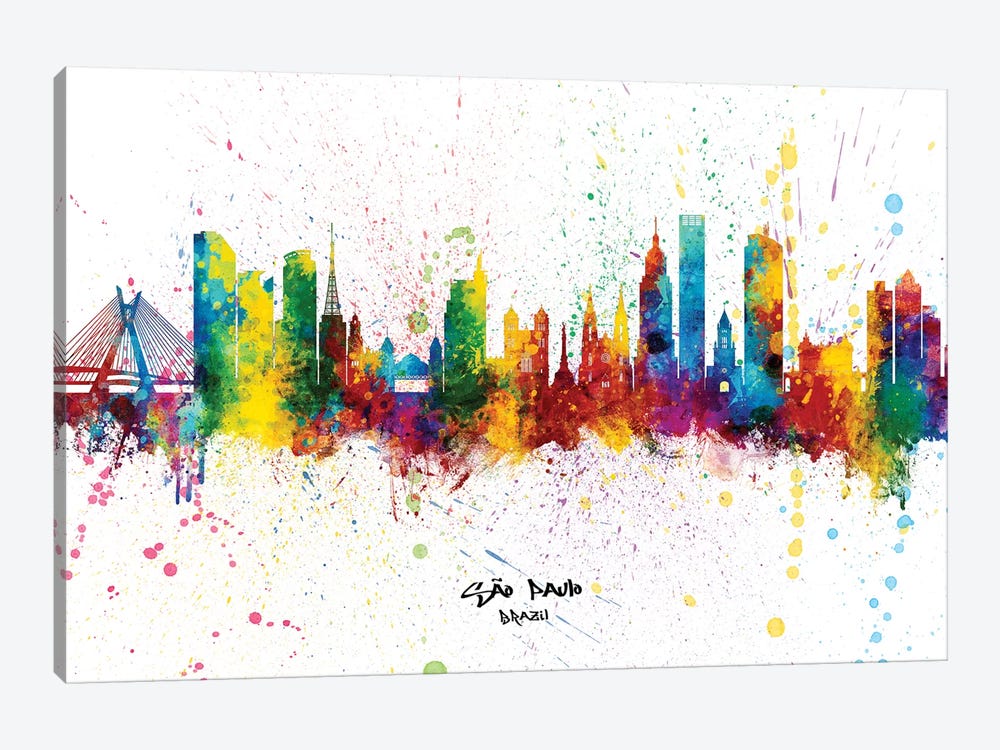 Sao Paulo Brazil Skyline Splash by Michael Tompsett 1-piece Canvas Print