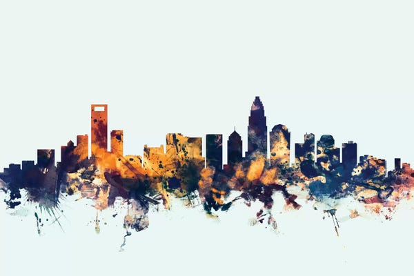 North Carolina: Blue Background Skyline Of Charlotte, North Carolina, USA by Michael Tompsett