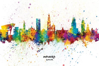 Antwerp Belgium Skyline Splash by Michael Tompsett framed wall art