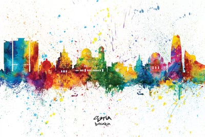 Sofia Bulgaria Skyline Splash by Michael Tompsett art print