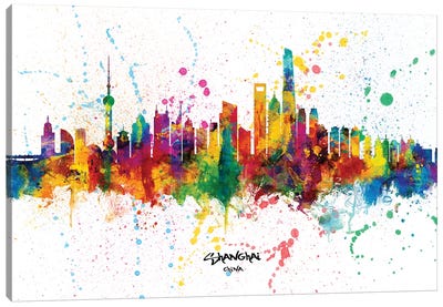 Shanghai China Skyline Splash Canvas Art Print - Shanghai Art