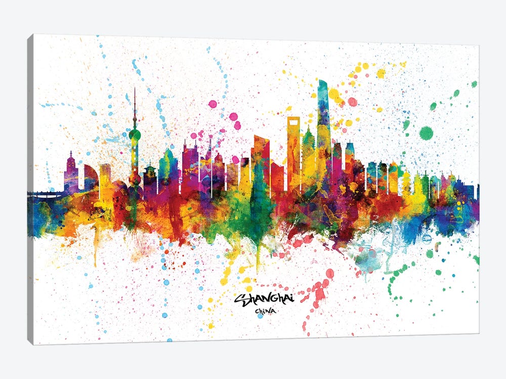 Shanghai China Skyline Splash by Michael Tompsett 1-piece Canvas Print